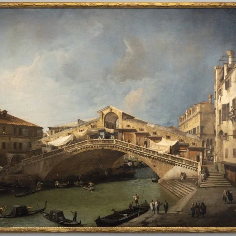 Canaletto: Die Rialtobrücke von Süden aus gesehen